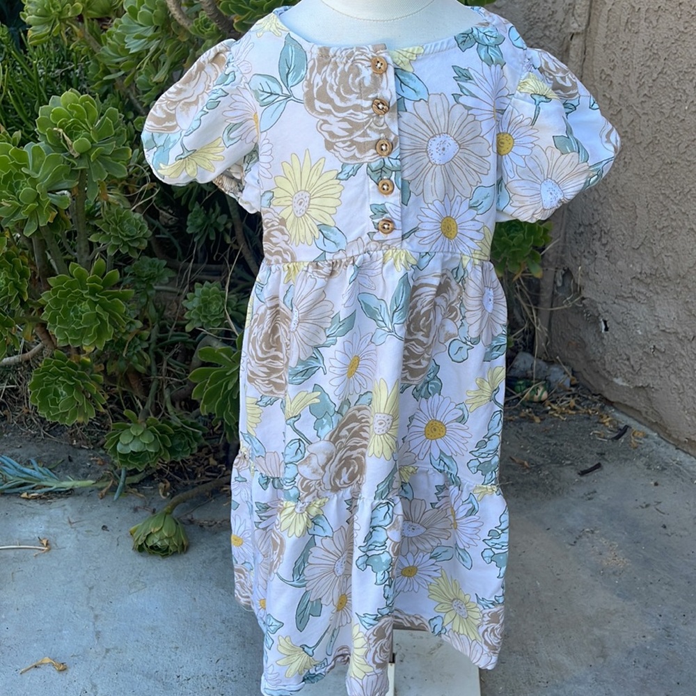 🌈 Wonder Nation Toddler Girls Woven Dress Sz 5T Floral Boho Daisy EUC